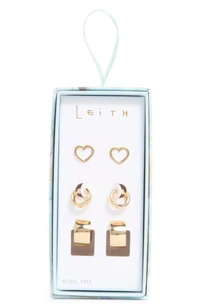 Leith 3-pack Assorted Stud & Hoop Earrings In Gold