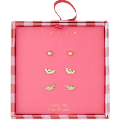 Leith 3-pack Citrus Assorted Stud Earrings Set In Gold