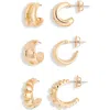 Leith 3-pack Mixed Drop Hoop Earrings In Gold