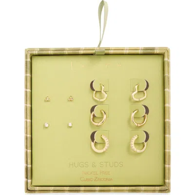Leith 5-pack Heart Huggies & Stud Earrings In Clear- Gold