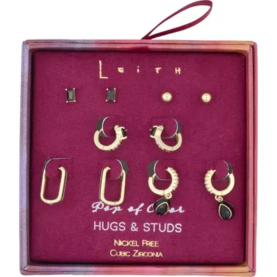 Leith 5-pack Stud & Hoop Earrings In Black- Gold
