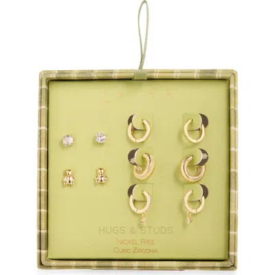Leith 5-pack Teddy Huggie & Stud Earrings In Clear- Gold