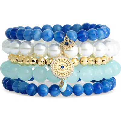Leith 6-pack Assorted Bead Bracelet In Blue Multi- Gold