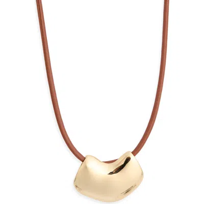 Leith Adjustable Cord Pendant Necklace In Brown- Gold
