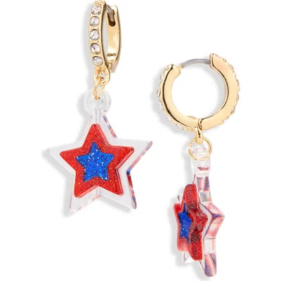 Leith Americana Star Drop Hoop Earrings In Gold