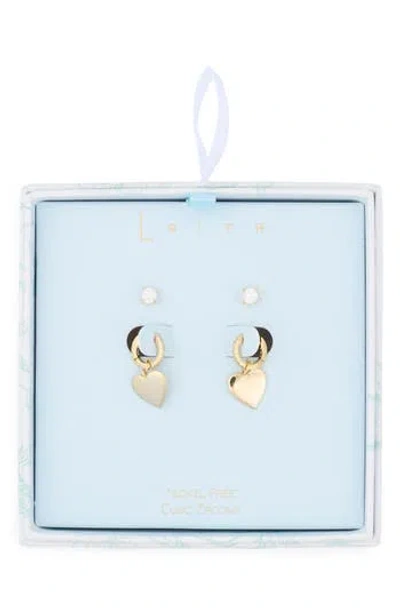 Leith Assorted 2-pack Cubic Zirconia & Heart Drop Earrings In Gold