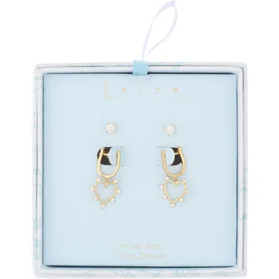 Leith Assorted 2-pack Cubic Zirconia & Open Heart Drop Earrings In Multi