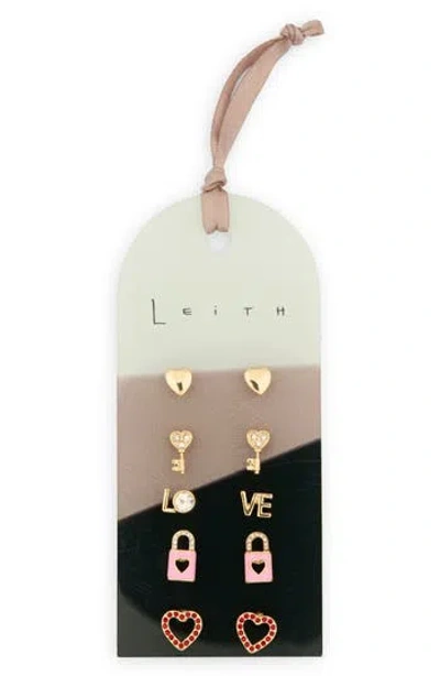 Leith Assorted 5-pack Stud Earrings In Gold