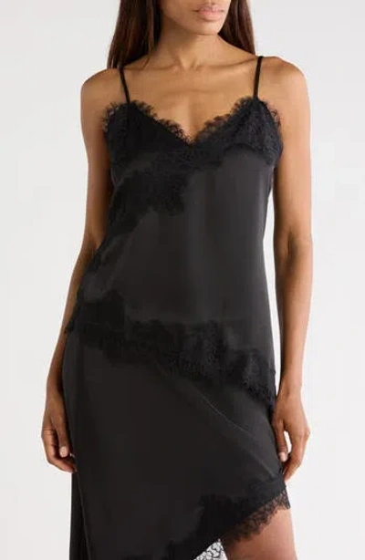 Leith Asymmetric Lace Trim Camisole In Black