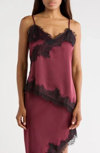 Leith Asymmetric Lace Trim Camisole In Burgundy- Black