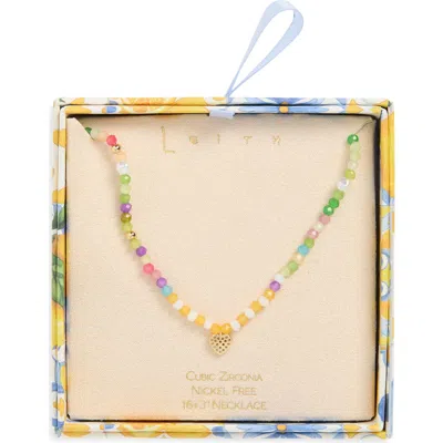 Leith Beaded Cz Heart Pendant Necklace In Multi