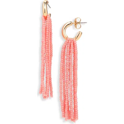 Leith Beaded Fringe Drop Earrings In Pink