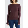 Leith Boat Neck Flare Sleeve Sculpt Sweater In Burgundy