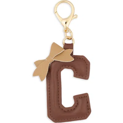 Leith Bow Initial Bag Charm In C- Brown Multi- Gold