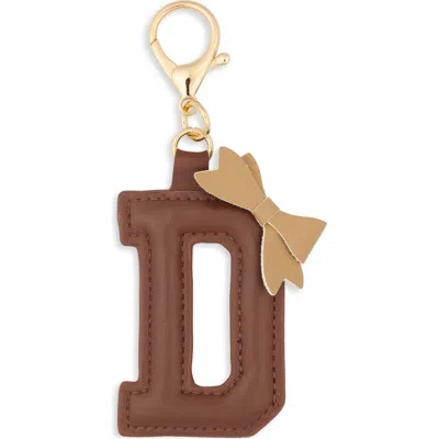 Leith Bow Initial Bag Charm In D- Brown Multi- Gold