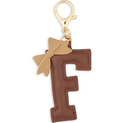 Leith Bow Initial Bag Charm In F- Brown Multi- Gold