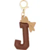Leith Bow Initial Bag Charm In Brown