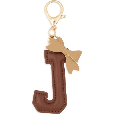Leith Bow Initial Bag Charm In J- Brown Multi- Gold
