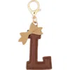 Leith Bow Initial Bag Charm In Brown