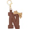 Leith Bow Initial Bag Charm In Brown
