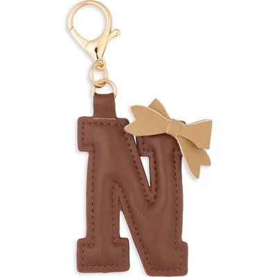 Leith Bow Initial Bag Charm In N- Brown Multi- Gold