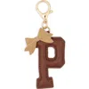 Leith Bow Initial Bag Charm In Brown