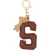 Leith Bow Initial Bag Charm In Brown