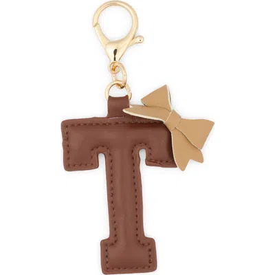 Leith Bow Initial Bag Charm In T- Brown Multi- Gold