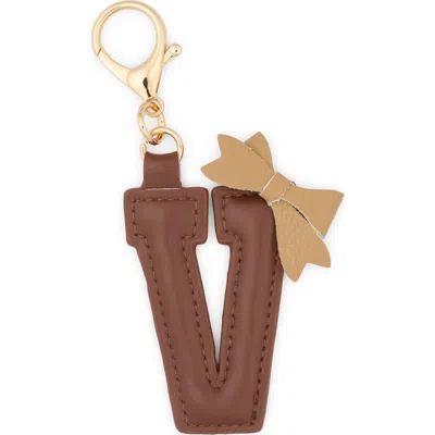 Leith Bow Initial Bag Charm In V- Brown Multi- Gold