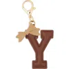 Leith Bow Initial Bag Charm In Brown