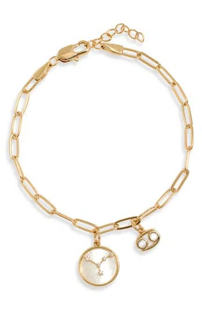 Leith Cancer Mother-of-pearl & Crystal Charm Paper Clip Chain Bracelet In Clear- White- Gold