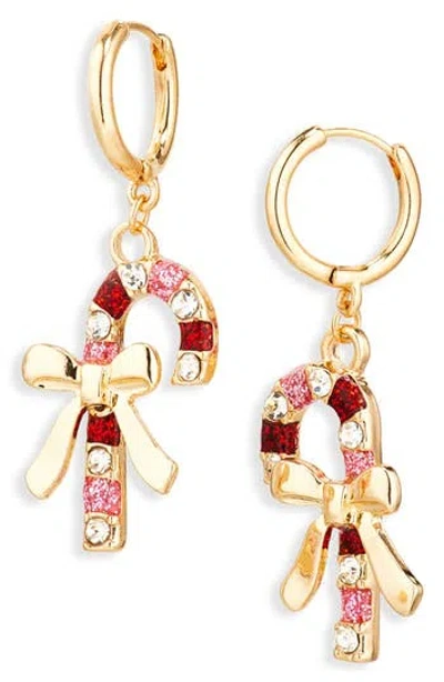 Leith Candy Cane Huggie Drop Earrings In Gold