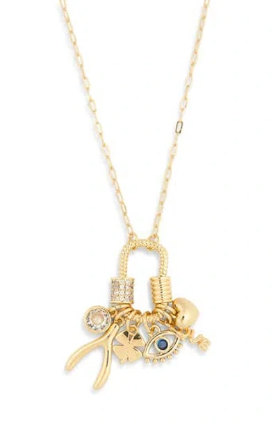 Leith Carabiner Charm Necklace In Butterfly- Gold Multi