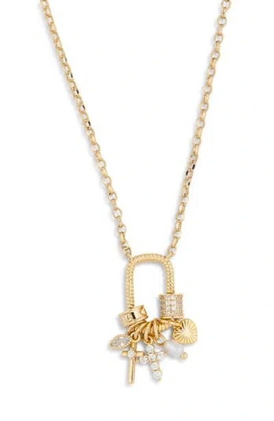 Leith Carabiner Charm Necklace In Cross- Gold Multi