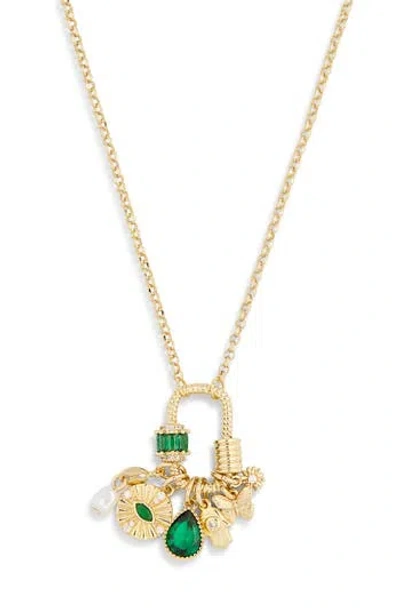 Leith Carabiner Charm Necklace In Hamsa- Gold Multi
