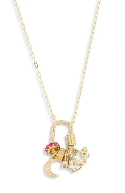 Leith Carabiner Charm Necklace In Moon- Gold Multi