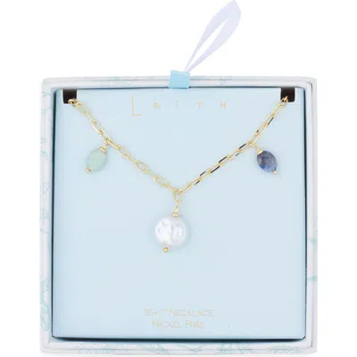 Leith Colored Stone Faux Pearl Charm Necklace In Multi