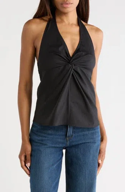Leith Cotton Blend Halter Top In Black