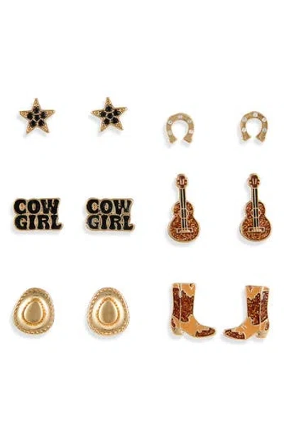 Leith Cowboy 6-pack Assorted Earrings In Gold