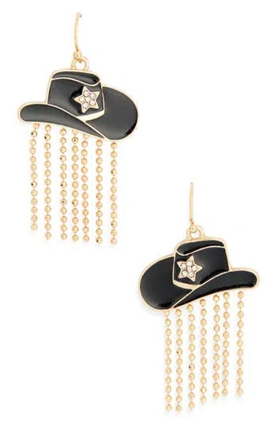 Leith Cowboy Hat Fringe Drop Earrings In Orange