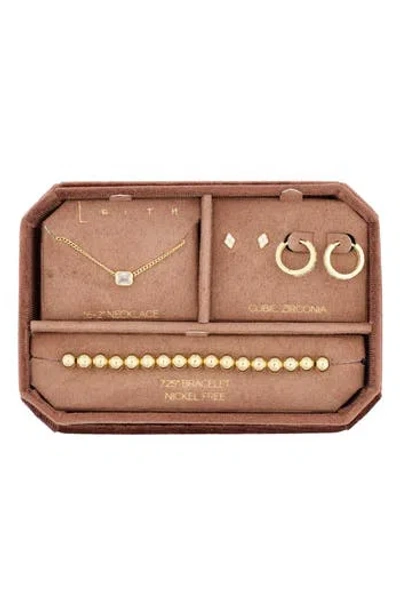 Leith Crystal Chain Necklace, Earrings & Bracelet Set In Gold