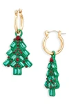 Leith Crystal Tree Drop Huggie Hoop Earrings In Green