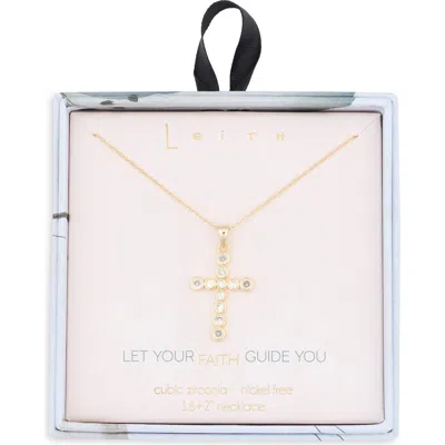 Leith Cubic Zirconia Bezel Cross Pendant Necklace In Gold