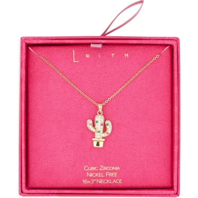 Leith Cubic Zirconia Cactus Pendant Necklace