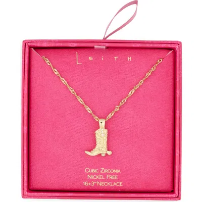 Leith Cubic Zirconia Cowboy Boot Pendant Necklace In Gold