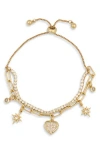 Leith Cubic Zirconia Cross Charm Layered Bracelet In Gold