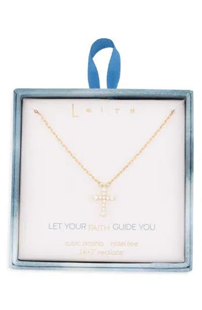 Leith Cubic Zirconia Cross Pendant Necklace In Gold