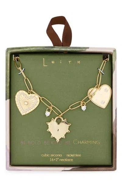 Leith Cubic Zirconia Heart Charm Necklace In Gold