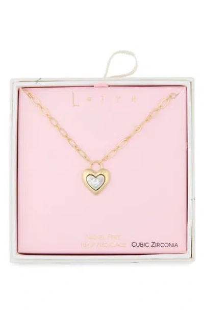 Leith Cubic Zirconia Heart Lock Necklace In Gold