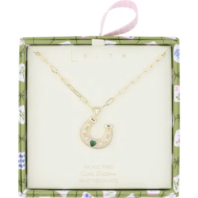 Leith Cubic Zirconia Horseshoe Pendant Necklace In Gold